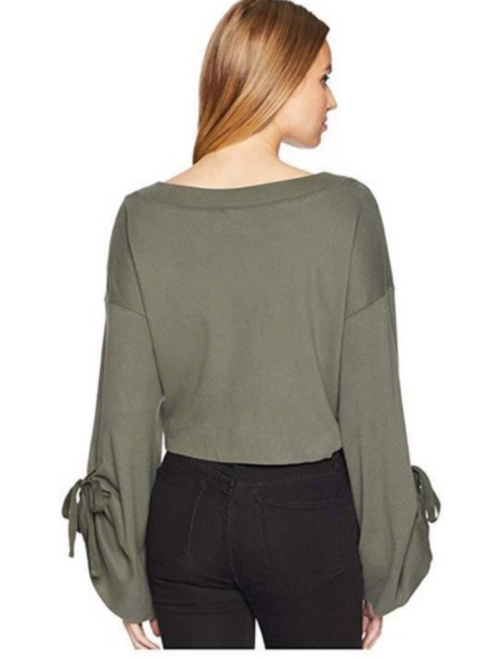 Free People Holala Cropped Tie-Sleeve Sweatshirt Oversized Green Size XS - Picture 2 of 8